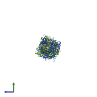 PDB entry 1rk2 coloured by chain, side view.