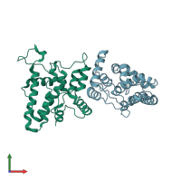 PDB entry 1rk4 coloured by chain, front view.