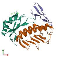 PDB entry 1rk8 coloured by chain, front view.