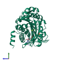 PDB entry 1rkd coloured by chain, side view.