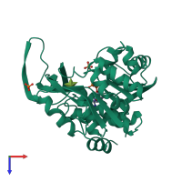 PDB entry 1rkd coloured by chain, top view.