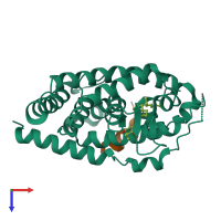 PDB entry 1rkh coloured by chain, top view.