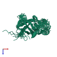 PDB entry 1rkn coloured by chain, ensemble of 12 models, top view.