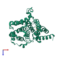 PDB entry 1rkp coloured by chain, top view.