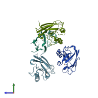 PDB entry 1rkr coloured by chain, side view.