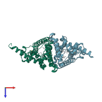PDB entry 1rkt coloured by chain, top view.