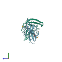 PDB entry 1rl2 coloured by chain, side view.