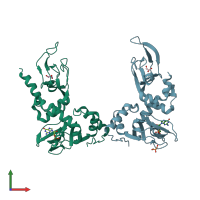 PDB entry 1rl3 coloured by chain, front view.