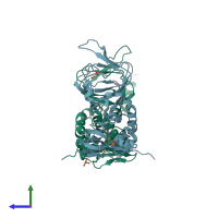 PDB entry 1rl3 coloured by chain, side view.