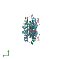 PDB entry 1rl4 coloured by chain, side view.