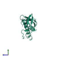 PDB entry 1rl6 coloured by chain, side view.