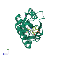 PDB entry 1rlj coloured by chain, side view.