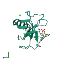 PDB entry 1rls coloured by chain, side view.