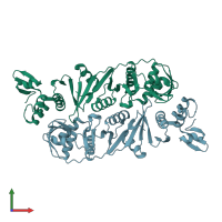 PDB entry 1rlv coloured by chain, front view.