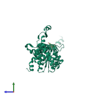 PDB entry 1rlz coloured by chain, side view.