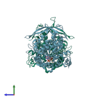 PDB entry 1rm0 coloured by chain, side view.
