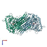 PDB entry 1rm0 coloured by chain, top view.