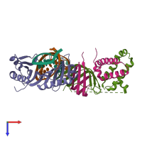 PDB entry 1rm1 coloured by chain, top view.