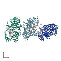 PDB entry 1rm4 coloured by chain, front view.