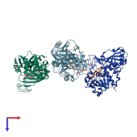 PDB entry 1rm4 coloured by chain, top view.