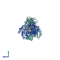 PDB entry 1rm5 coloured by chain, side view.