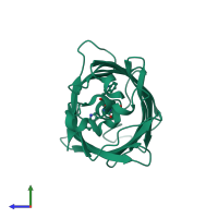 PDB entry 1rm9 coloured by chain, side view.