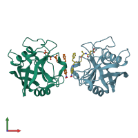 PDB entry 1rmh coloured by chain, front view.