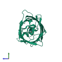 PDB entry 1rmm coloured by chain, side view.