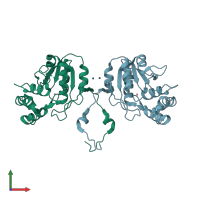 PDB entry 1rmq coloured by chain, front view.