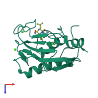 PDB entry 1rmz coloured by chain, top view.