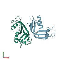 PDB entry 1rnf coloured by chain, front view.