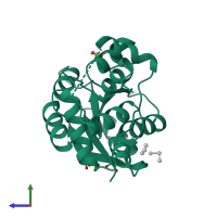 PDB entry 1rnl coloured by chain, side view.