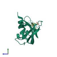 PDB entry 1rnn coloured by chain, side view.