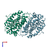PDB entry 1rnr coloured by chain, top view.