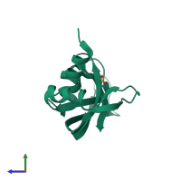 PDB entry 1rnv coloured by chain, side view.