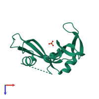 PDB entry 1rnv coloured by chain, top view.