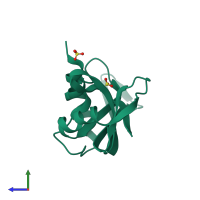 PDB entry 1rnw coloured by chain, side view.