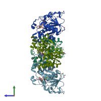 PDB entry 1ro7 coloured by chain, side view.