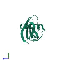 PDB entry 1roa coloured by chain, side view.