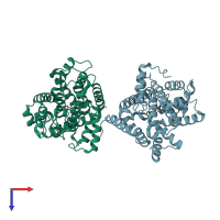 PDB entry 1ror coloured by chain, top view.