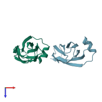 PDB entry 1row coloured by chain, top view.