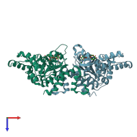 PDB entry 1roz coloured by chain, top view.