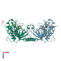 PDB entry 1rp0 coloured by chain, top view.