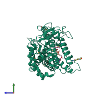 PDB entry 1rp4 coloured by chain, side view.
