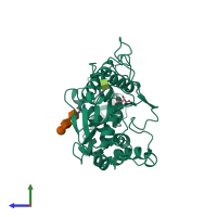 PDB entry 1rpa coloured by chain, side view.
