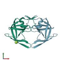 PDB entry 1rpi coloured by chain, front view.