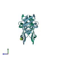 PDB entry 1rpi coloured by chain, side view.