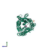 PDB entry 1rpj coloured by chain, side view.