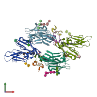 PDB entry 1rpq coloured by chain, front view.