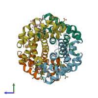 PDB entry 1rps coloured by chain, side view.